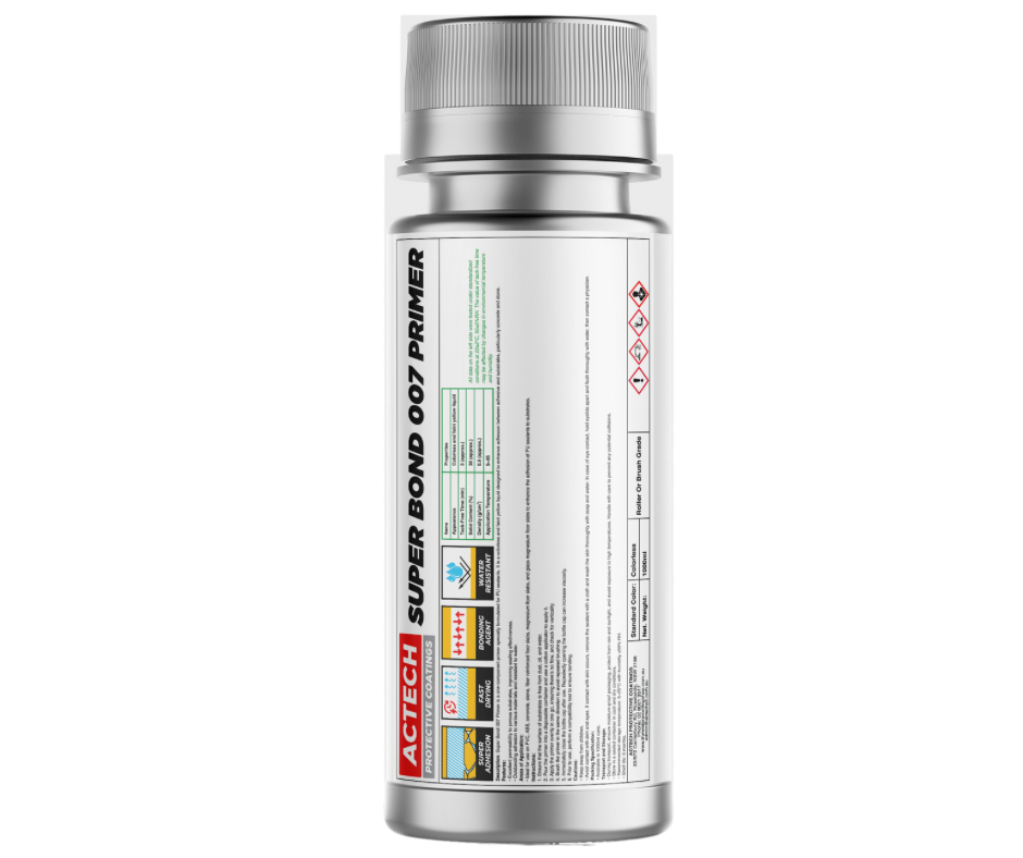 ACTECH Super Bond 007 Primer for improving adhesion to non-porous surfaces before waterproofing, coating, and sealing applications.
