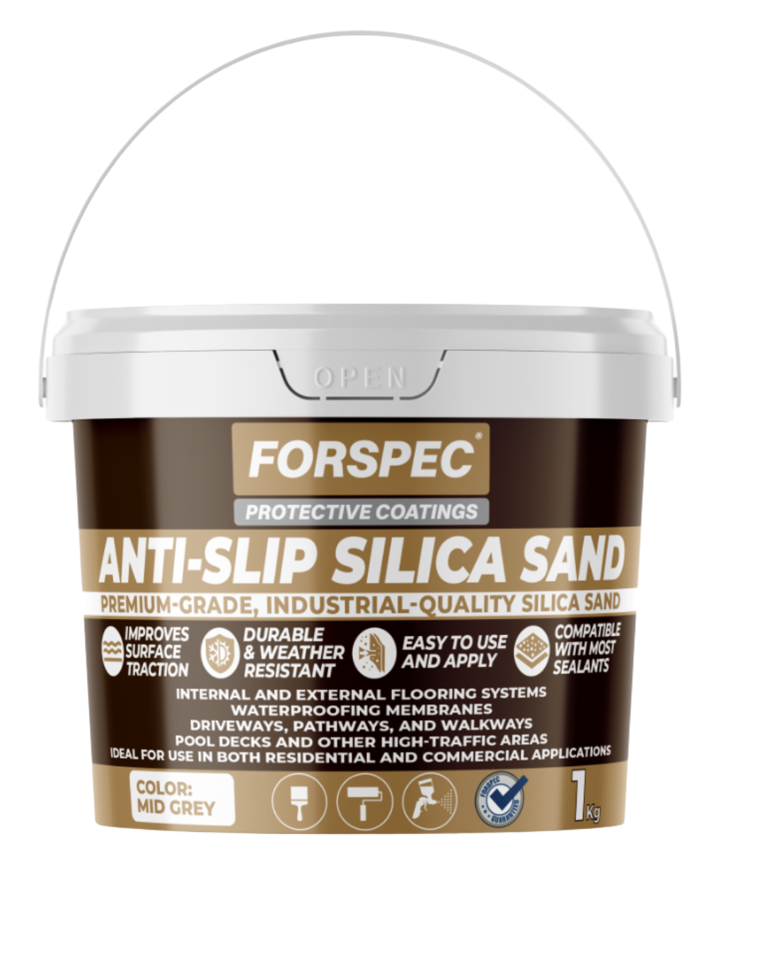Forspec ACTFLEX Anti-Slip Silica Sand Premium Grade Quartz Silica Sand for Creating Slip-Resistant Finishes on Waterproofing Membranes, Pool Decks, Pathways, Driveways, and External Flooring Systems.