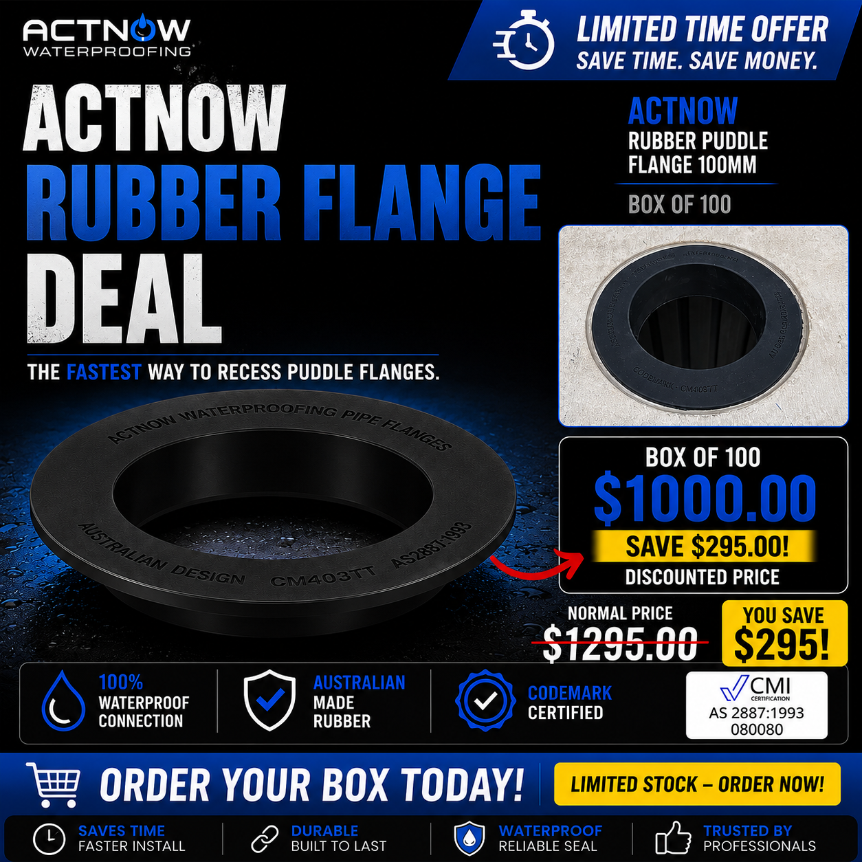 Actnow Rubber 100mm Puddle Flange Promotion