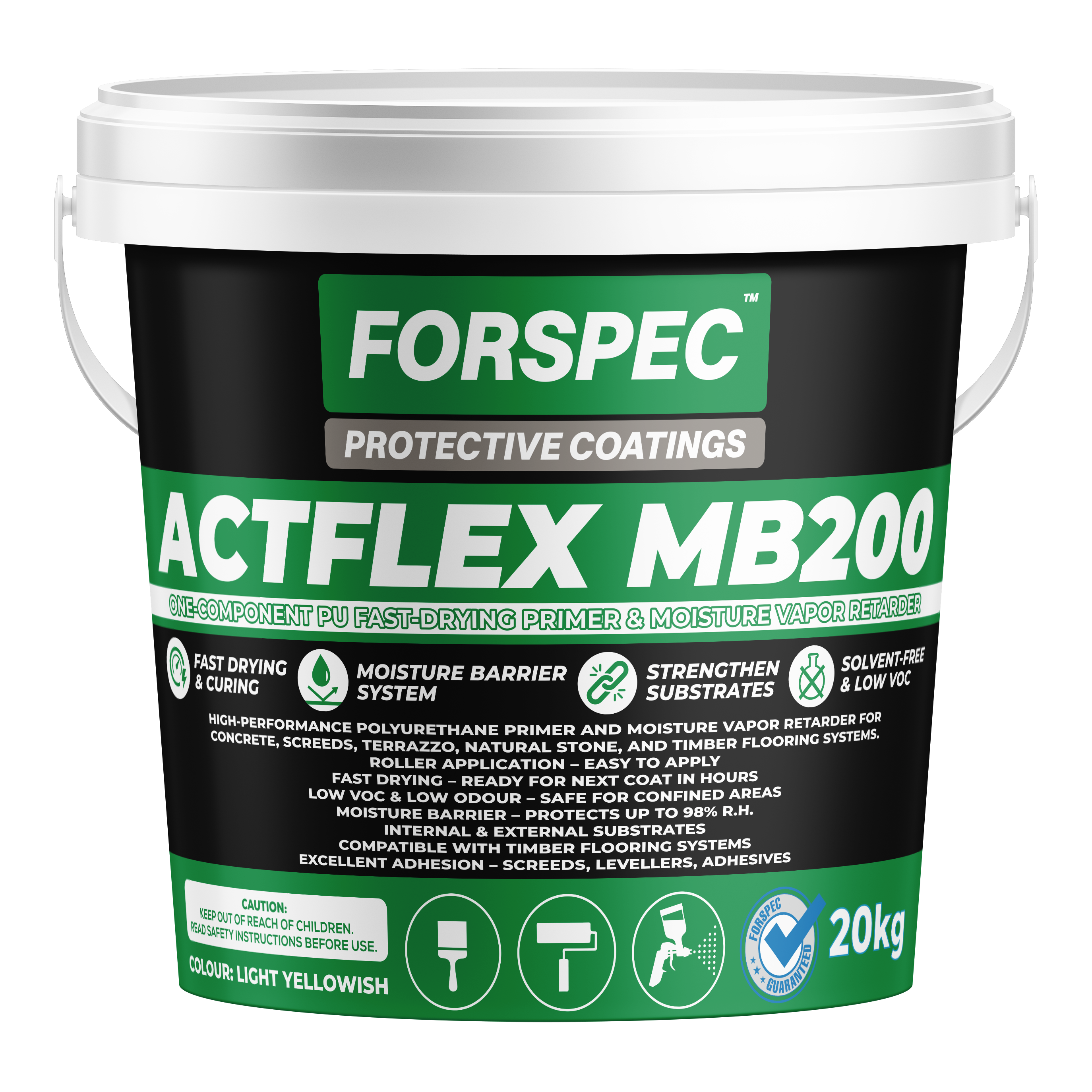 FORSPEC ACTFLEX MB200 20kg two-component high-performance polyurethane primer and moisture vapour barrier for concrete, screeds, terrazzo, natural stone, and timber flooring systems.