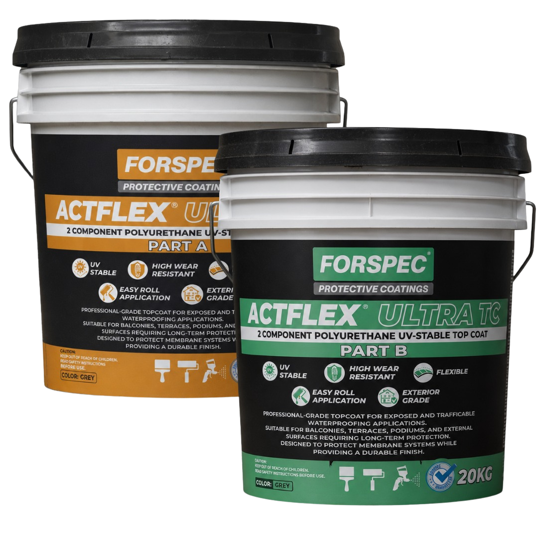 FORSPEC ACTFLEX Ultra TC 40kg kit with Part A and Part B two-component UV-stable polyurethane top coat