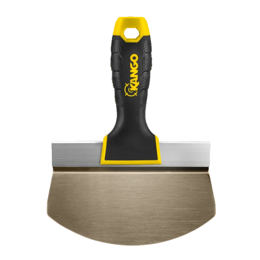 Kango Stainless Steel Bucket Scoop with ergonomic soft-grip handle for scooping, mixing, and transferring grout, mortar, adhesive, render, and other construction materials from buckets