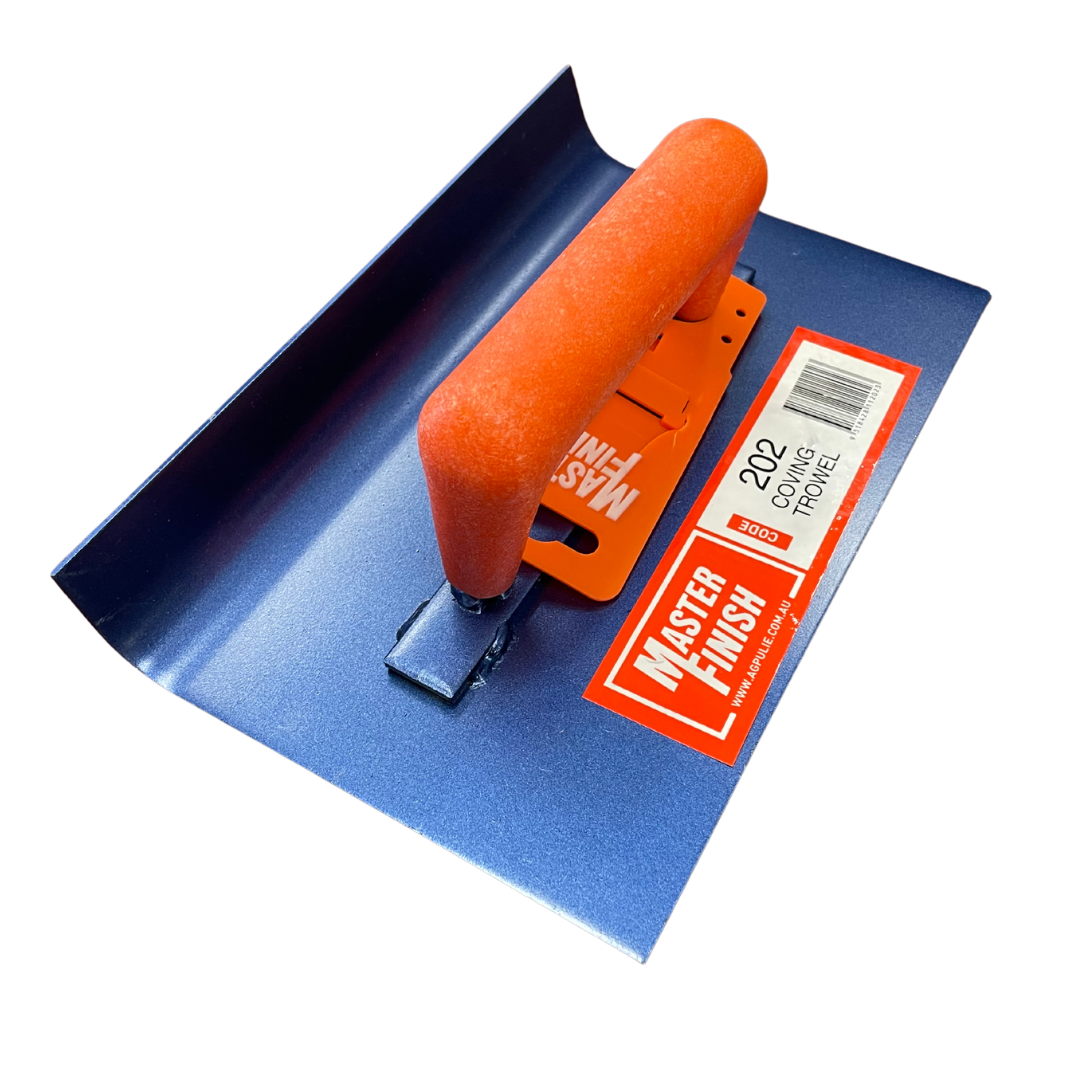 Master Finish 202 coving trowel 25x145x32mm with ergonomic handle for forming smooth coves, corners, and curved finishes in concrete, render, and plaster applications.