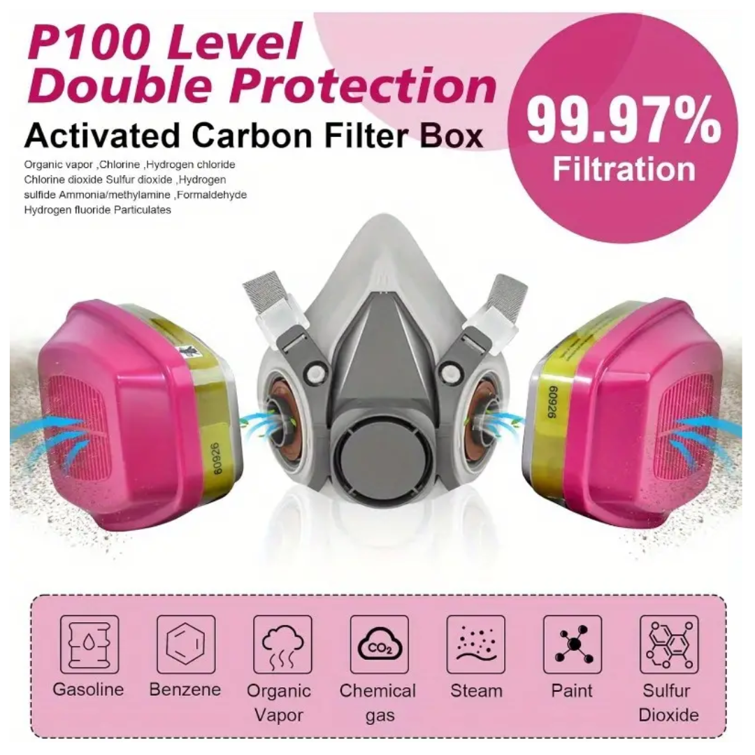 Reusable Half Face Respirator Mask with Filters and Anti-Fog Goggle