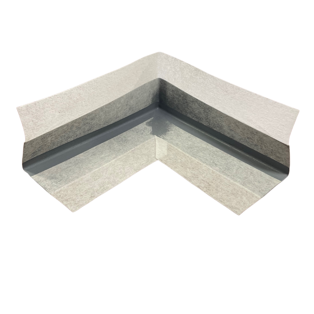 Preformed internal waterproofing corner with a flexible rubber centre and non-woven fleece backing, designed to reinforce internal wall and floor junctions, movement joints, and corners in waterproofing membrane systems.