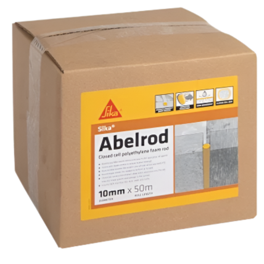 Sika Abelrod Closed Cell Polyethylene Foam Rod 10mm x 50m for use as a backing rod in expansion joints and sealant applications, helping control sealant depth and improve joint performance