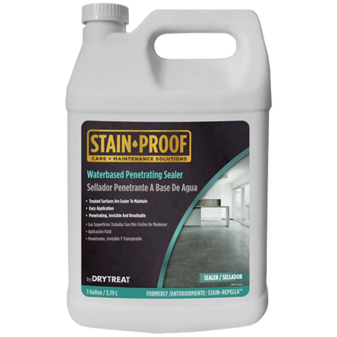 STAIN-PROOF Waterbased Penetrating Sealer 3.79L premium water-based impregnating sealer that provides invisible stain protection for natural stone, concrete, pavers, masonry, and grout while allowing surfaces to breathe.
