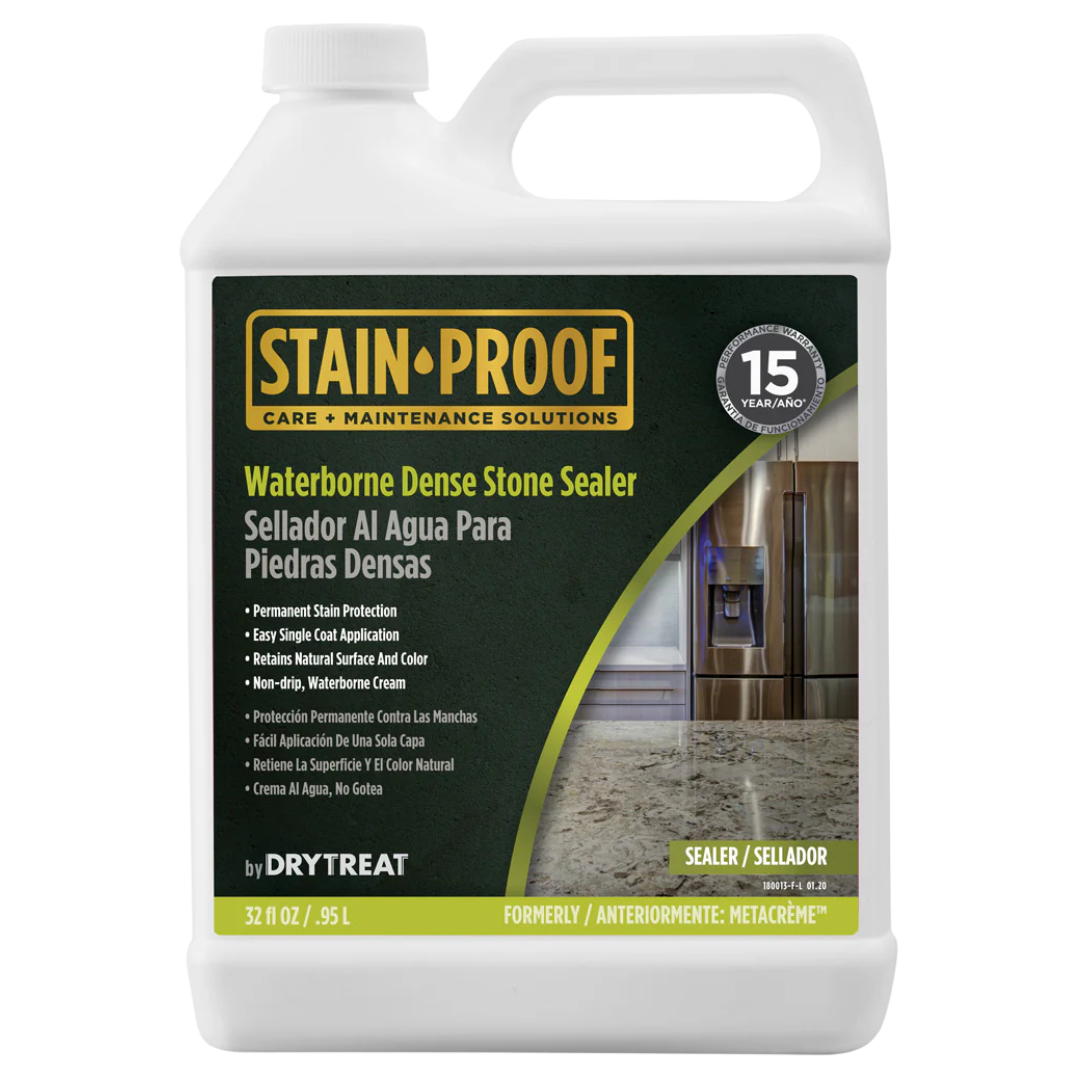 STAIN-PROOF Waterborne Dense Stone Sealer 946mL premium water-based impregnating sealer for dense natural stone, providing long-lasting stain protection while maintaining the natural appearance.