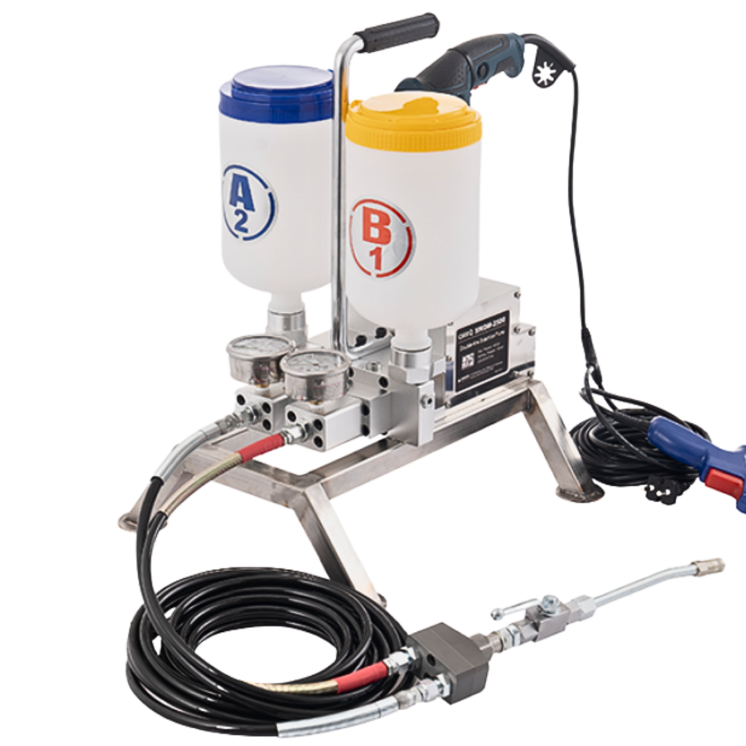 SWDM 2500 dual component injection machine for high-pressure epoxy and polyurethane crack injection, concrete repair, waterproofing, and structural restoration applications.