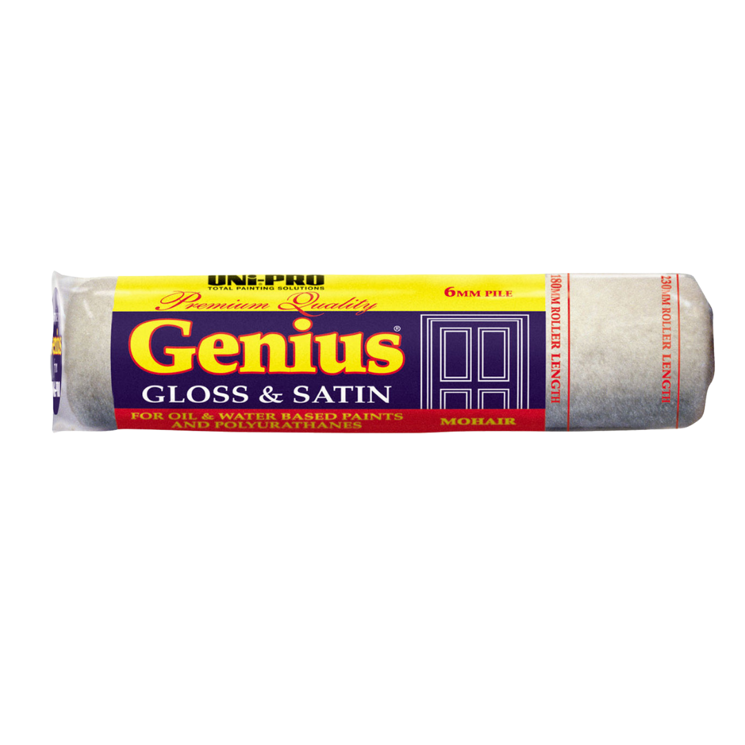 UNI PRO 230mm Mohair Roller Cover with 6mm pile for smooth gloss and satin finishes, ideal for oil-based paints, water-based paints and polyurethane coatings.