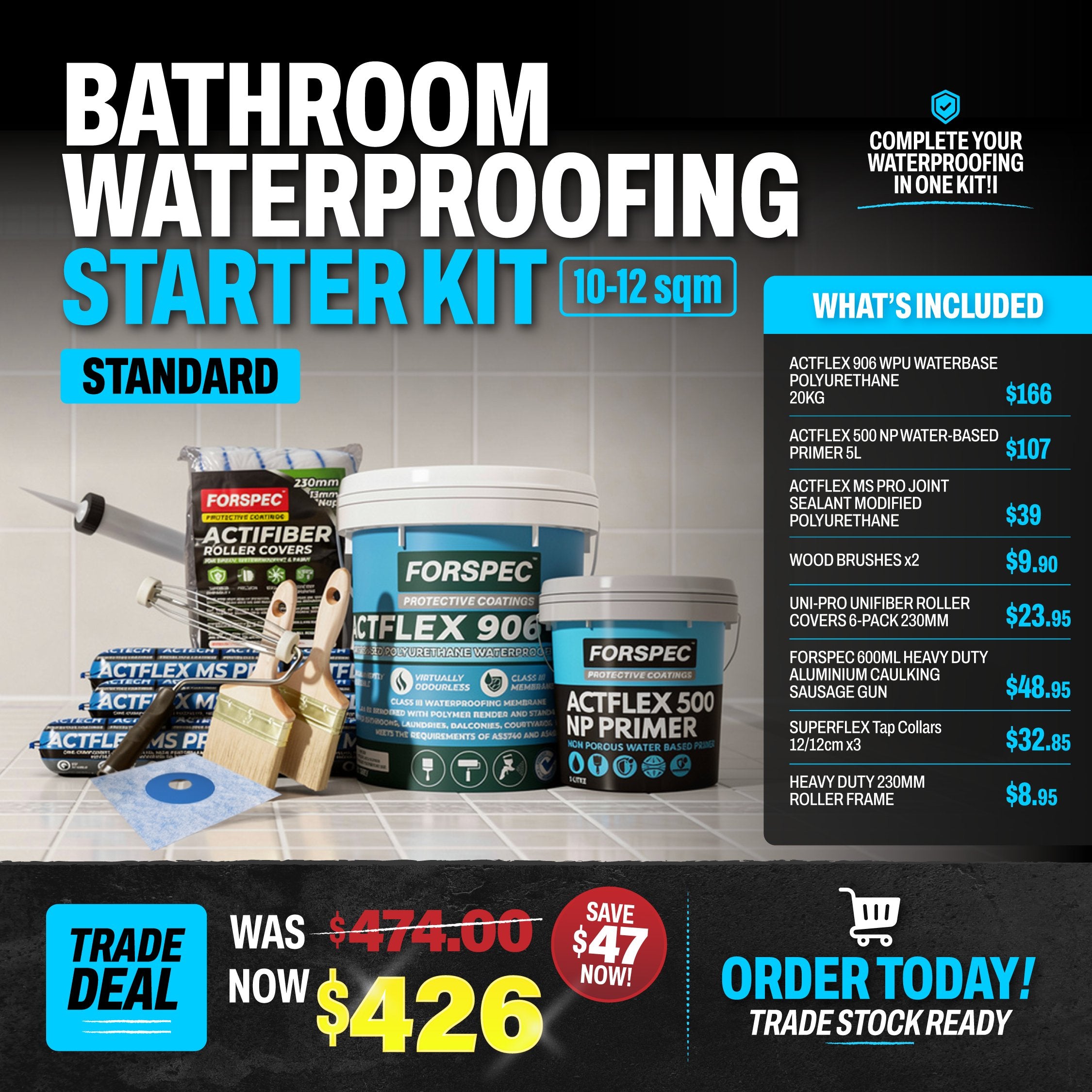 Forspec Bathroom Waterproofing Starter Kit Standard - EOFY Trade Deal