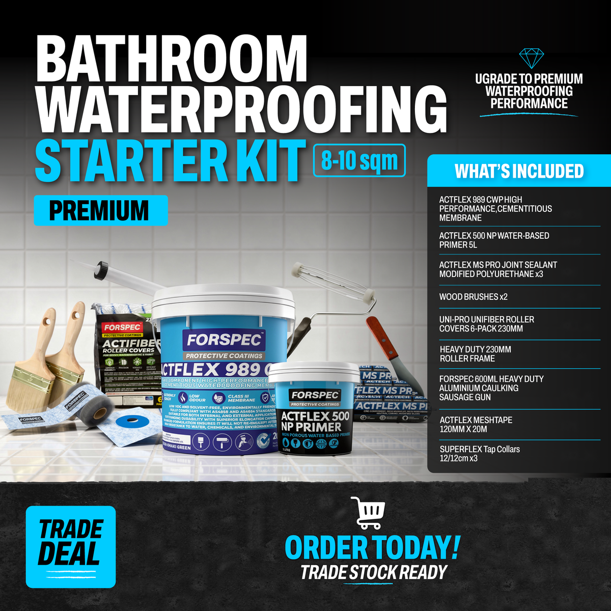 Forspec Bathroom Waterproofing Starter Kit Premium 8-10sqm - Trade Deal