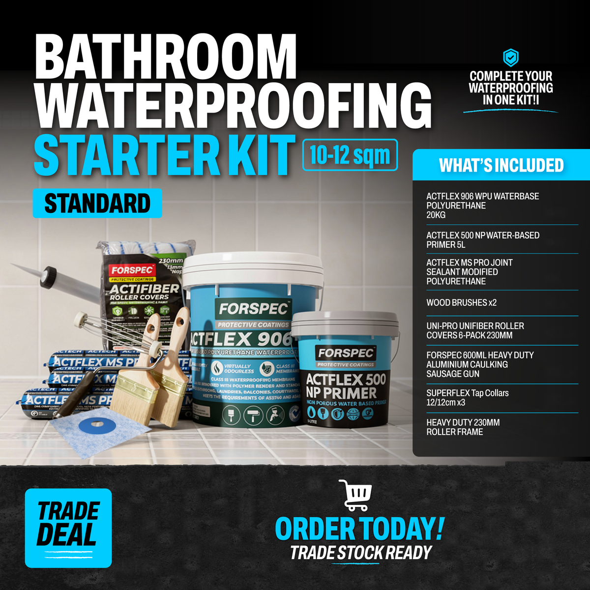Forspec Bathroom Waterproofing Starter Kit Standard 10-12sqm - Trade Deal