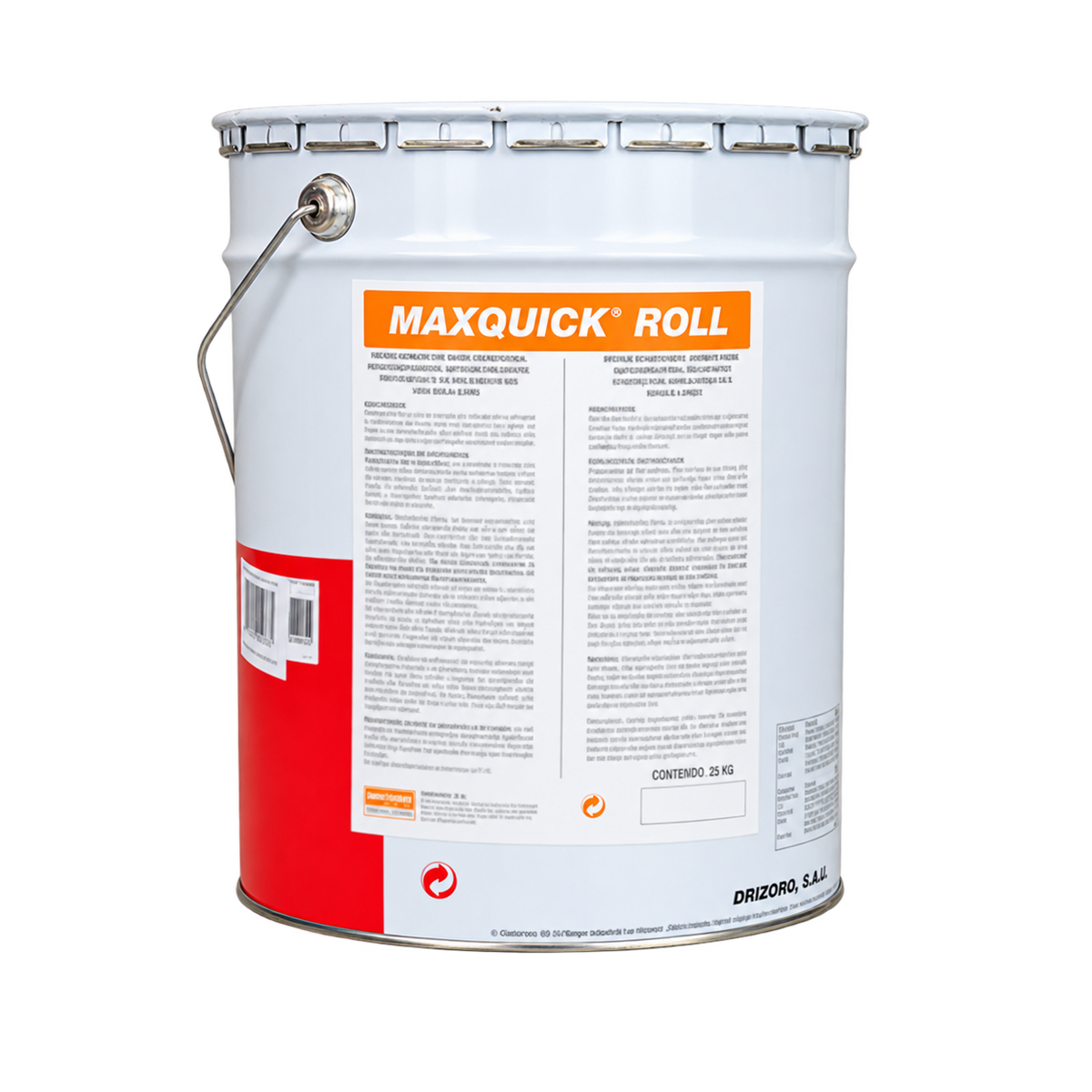 Drizoro MAXQUICK ROLL White 25kg rapid-setting cementitious repair mortar for horizontal concrete repairs, floor resurfacing, and industrial maintenance applications.