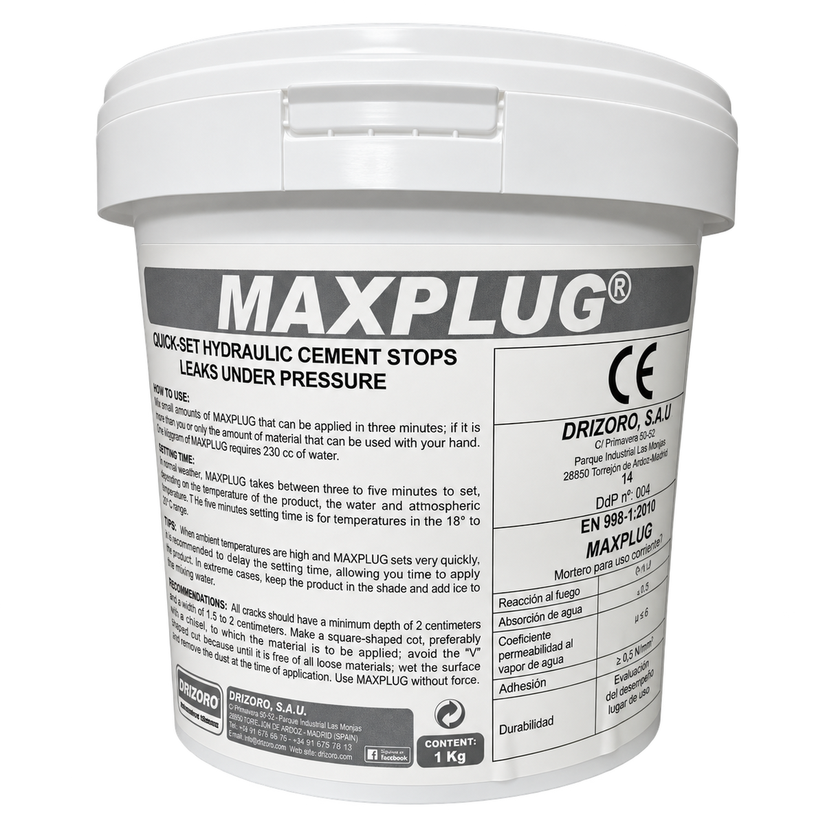 Drizoro MAXPLUG quick-setting hydraulic cement for stopping water leaks under pressure