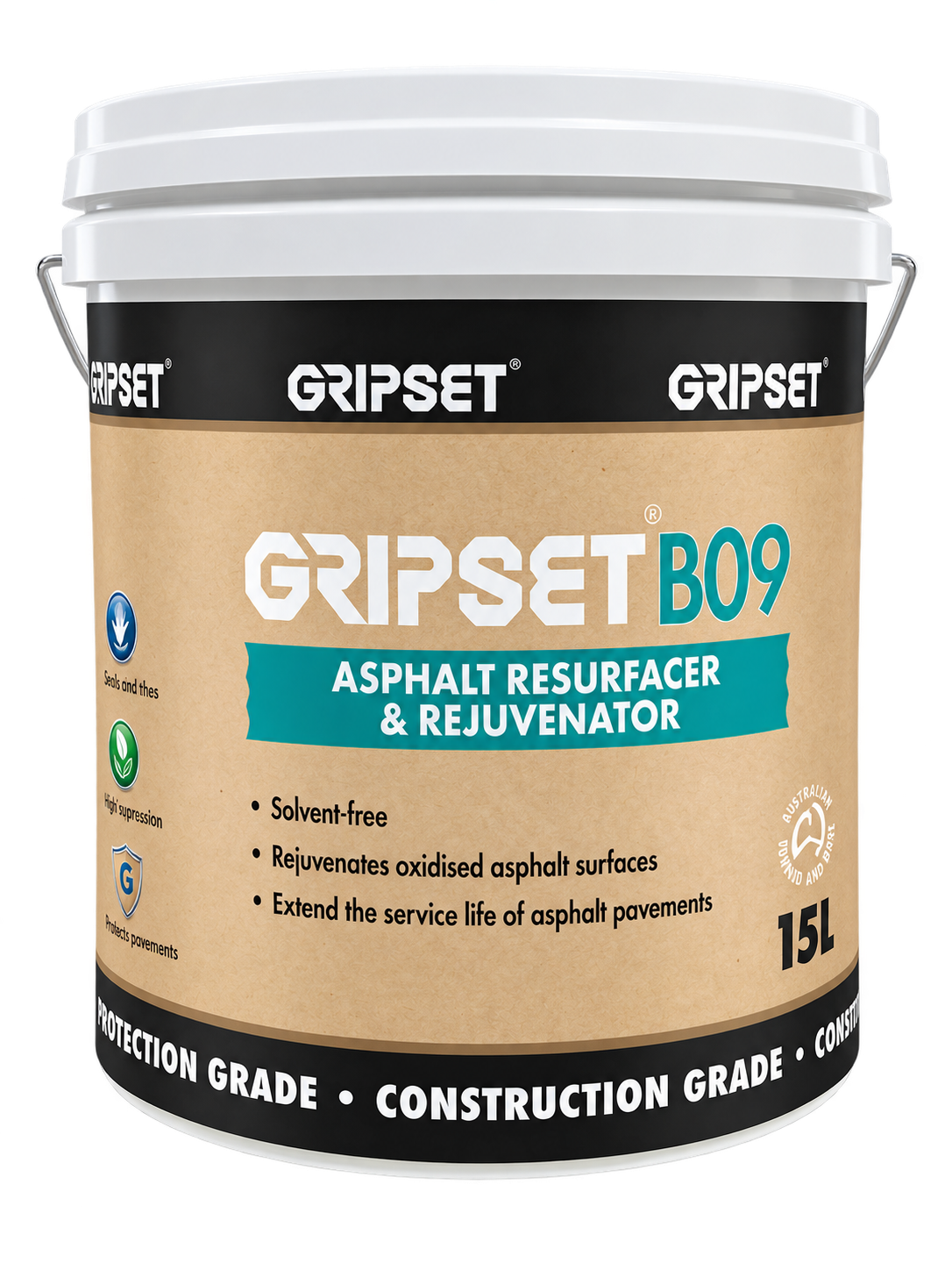 GRIPSET B09 Asphalt Resurfacer & Rejuvenator 15L pail for restoring and protecting oxidised asphalt surfaces