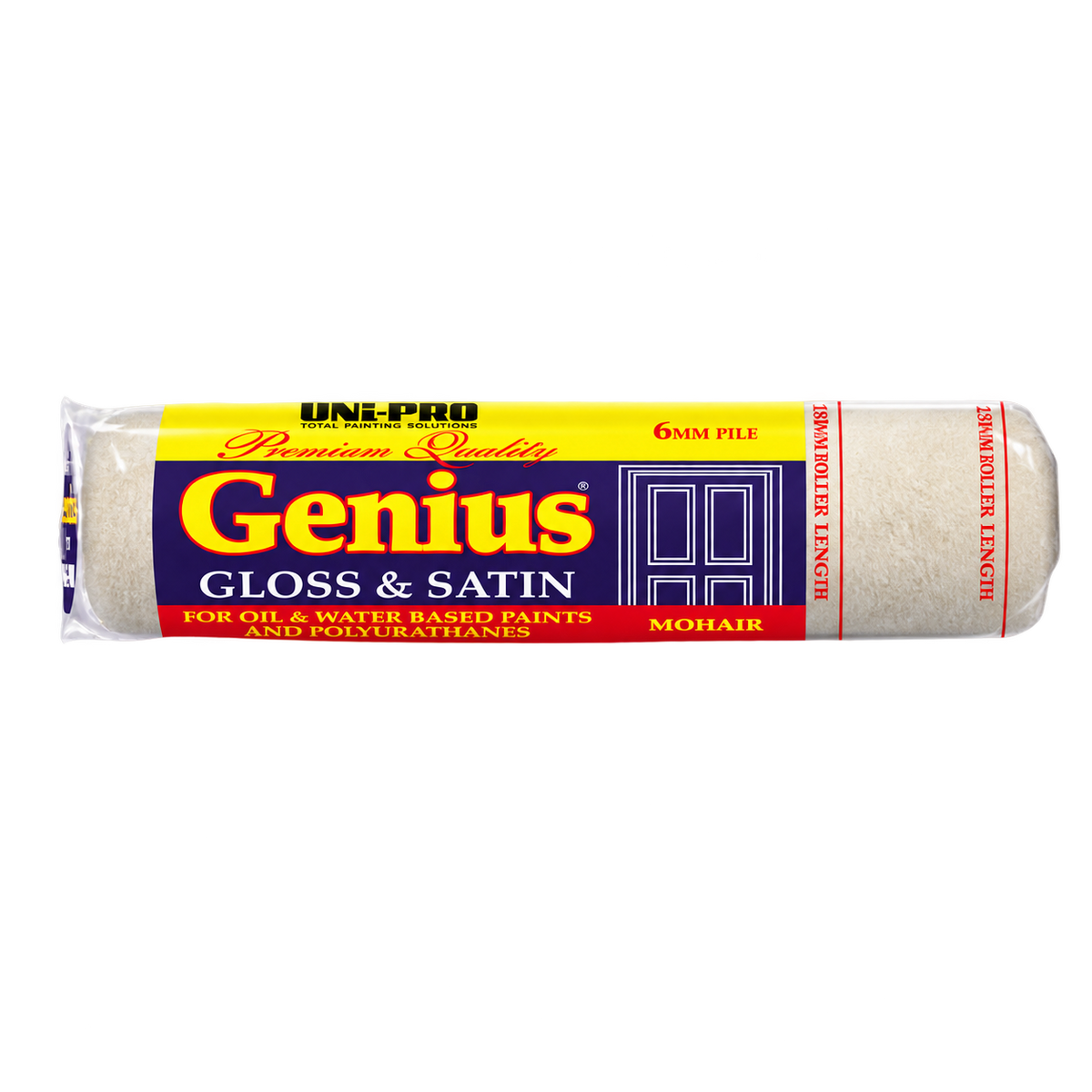 UNI PRO 230mm Mohair Roller Cover with 6mm pile for smooth gloss and satin finishes, ideal for oil-based paints, water-based paints and polyurethane coatings.