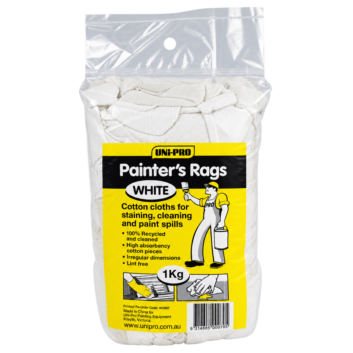 Uni-Pro Painter's Rags White 1kg cotton cleaning cloths