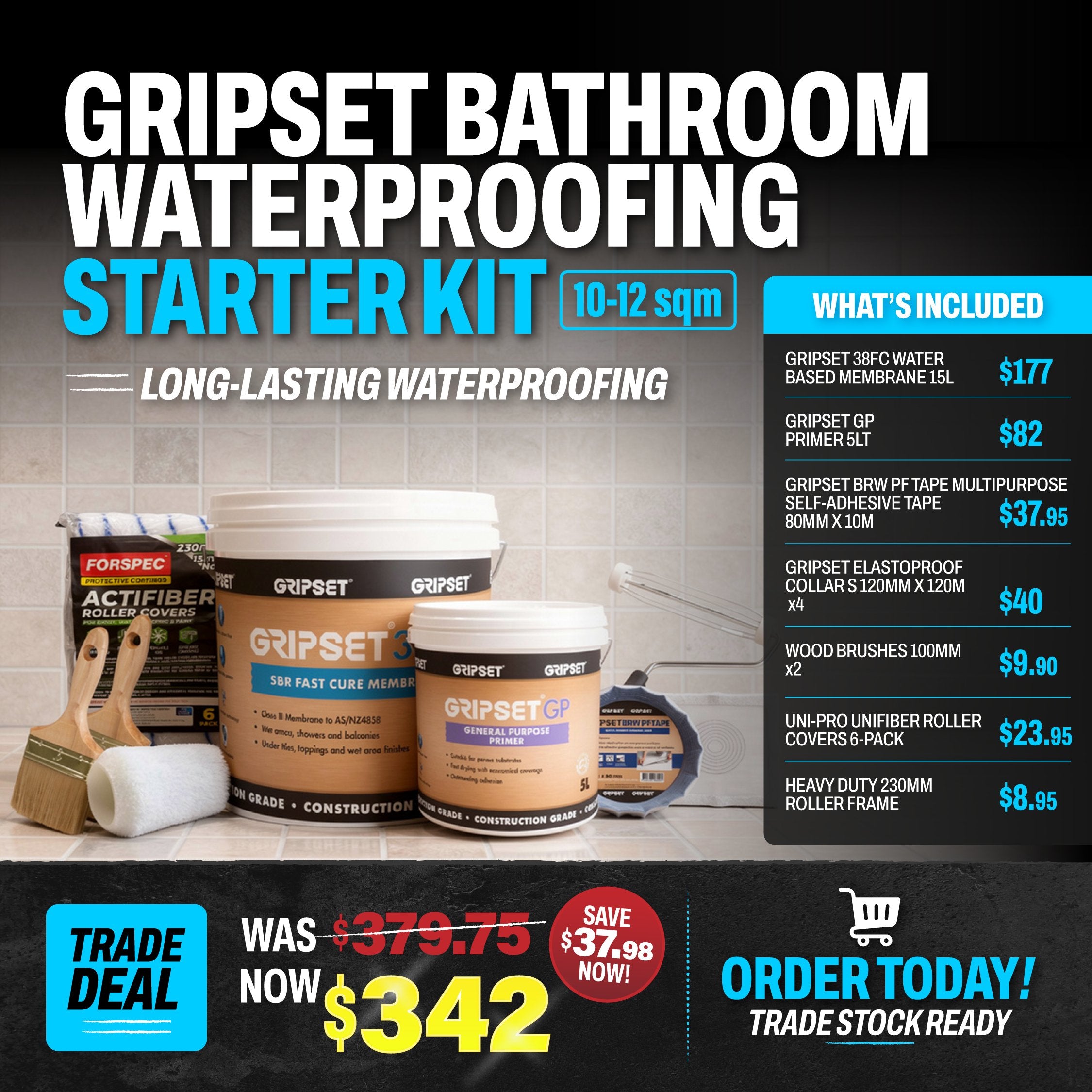 Gripset Bathroom Waterproofing Starter Kit - EOFY Trade Deal