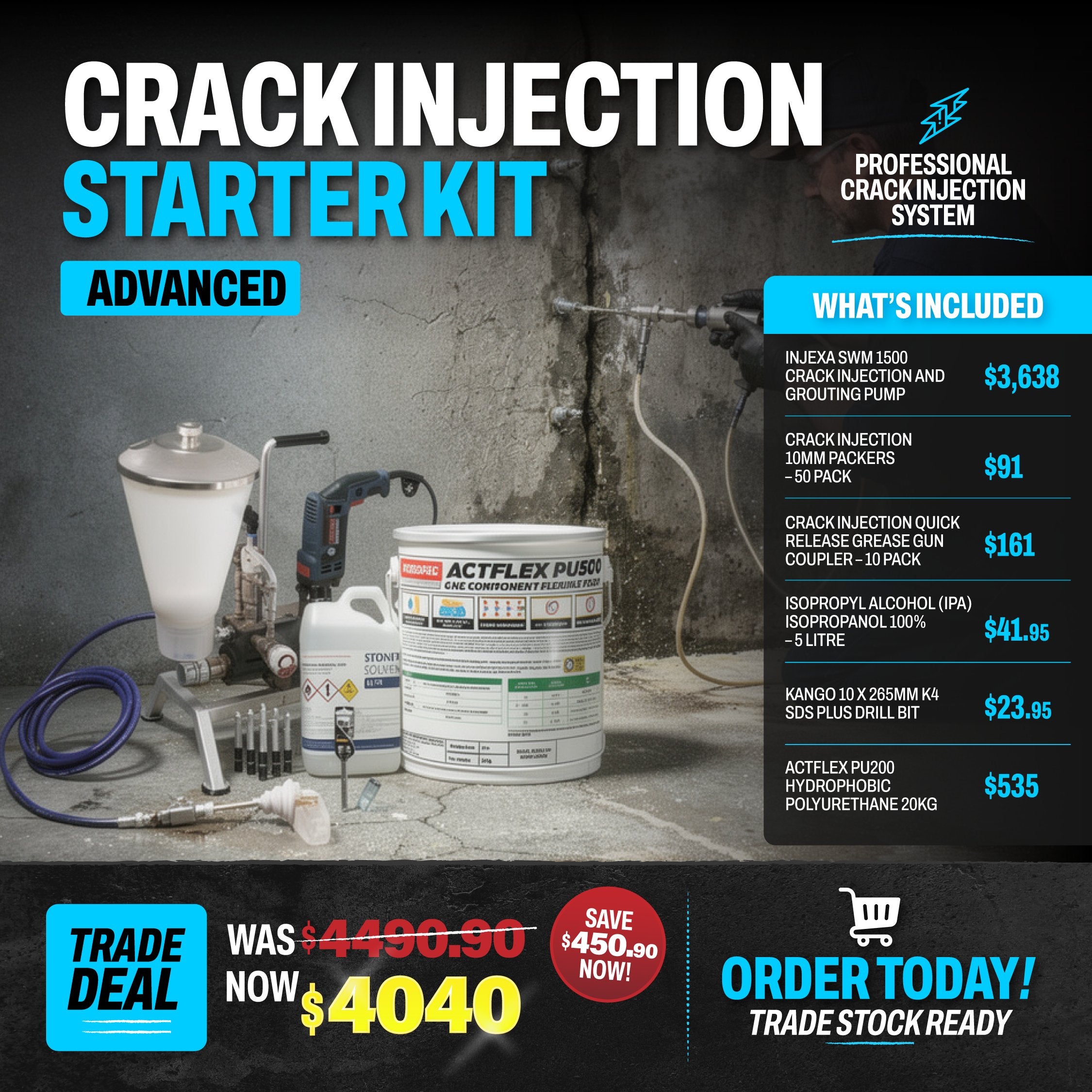 Crack Injection Starter Kit Advanced - Professional Crack Injection System - was $4490.90 now $4040, save $450.90