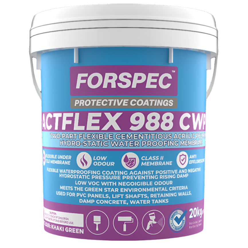Forspec ACTFLEX 988 CWP two-part flexible cementitious waterproofing membrane