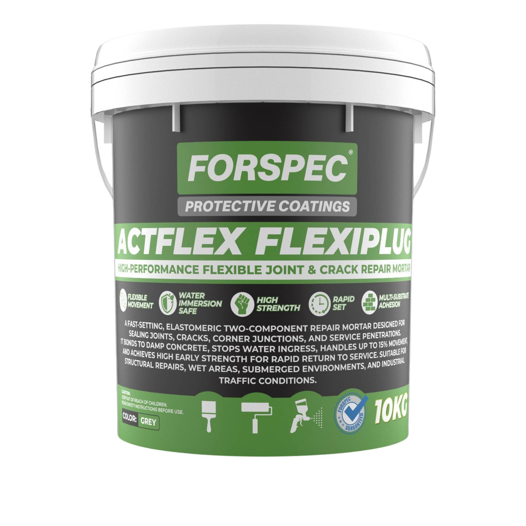 ACTFLEX FlexiPlug 10kg high-performance flexible joint and crack repair mortar for sealing leaks, repairing cracks, and waterproofing concrete and masonry surfaces.