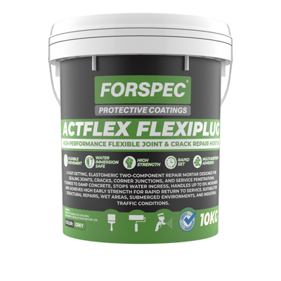 ACTFLEX FlexiPlug 10kg high-performance flexible joint and crack repair mortar for sealing leaks, repairing cracks, and waterproofing concrete and masonry surfaces.