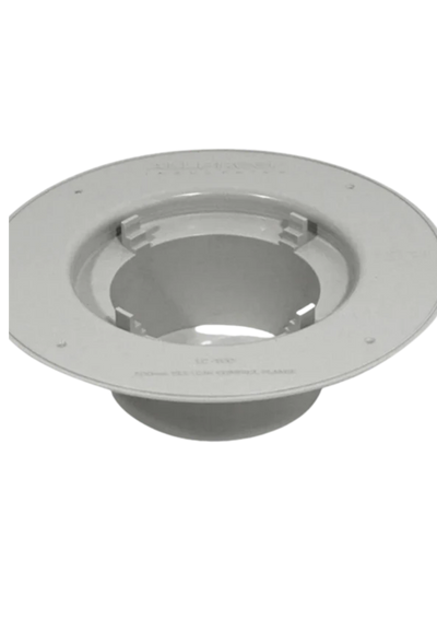 Allproof 100mm PVC Leak Control Flange for floor waste waterproofing systems, providing a secure watertight connection between the waterproofing membrane and drainage outlet.