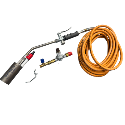 Calloni Profy Plus Titanium gas torch kit with 50mm burner head, hose and regulator for professional roofing, waterproofing, membrane installation, heating and general trade applications.