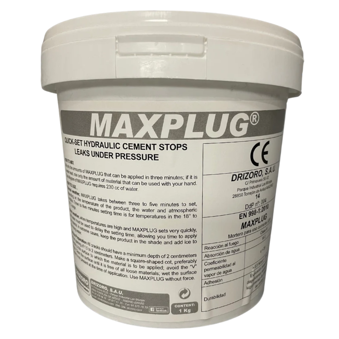 Drizoro MAXPLUG quick-setting hydraulic cement for stopping water leaks under pressure