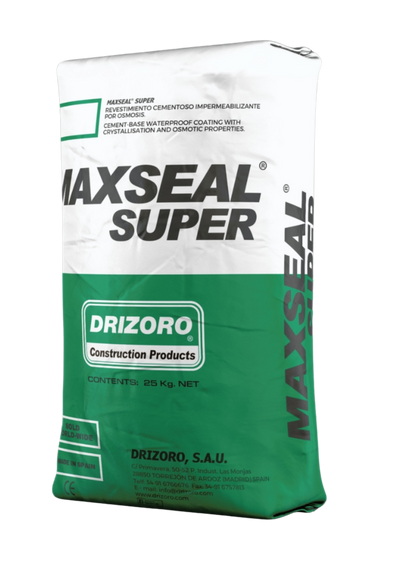 Drizoro Maxseal Super 25kg cement-based waterproof coating for protecting concrete and masonry structures against water penetration in below and above ground applications.
