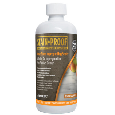 DryTreat Stain-Proof Dense Stone Impregnating Sealer 473mL penetrating sealer for dense natural stone, granite, marble, porcelain, and engineered stone, providing long-lasting stain and water protection while preserving the natural finish