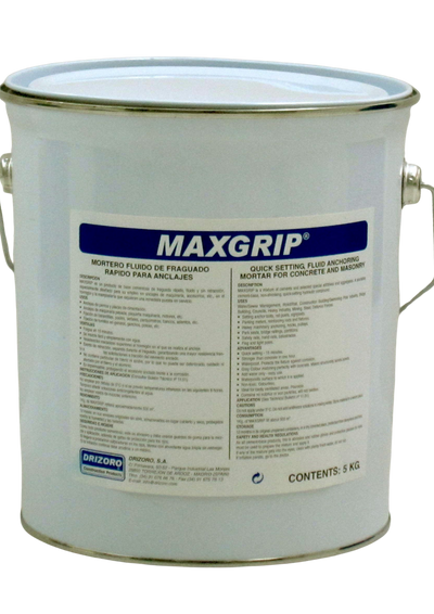 Drizoro MAXGRIP Rapid Anchoring Grout 5kg quick-setting fluid anchoring mortar for securing bolts, machinery, steel posts, and structural fixings in concrete and masonry.