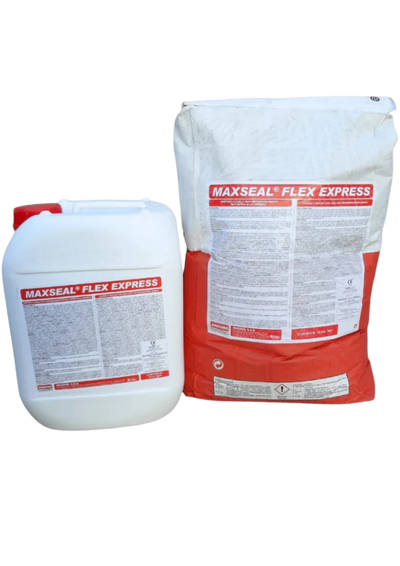 Drizoro MAXSEAL FLEX EXPRESS 35kg White two-component flexible cementitious waterproofing membrane for concrete, masonry, balconies, basements, water tanks, and wet areas.
