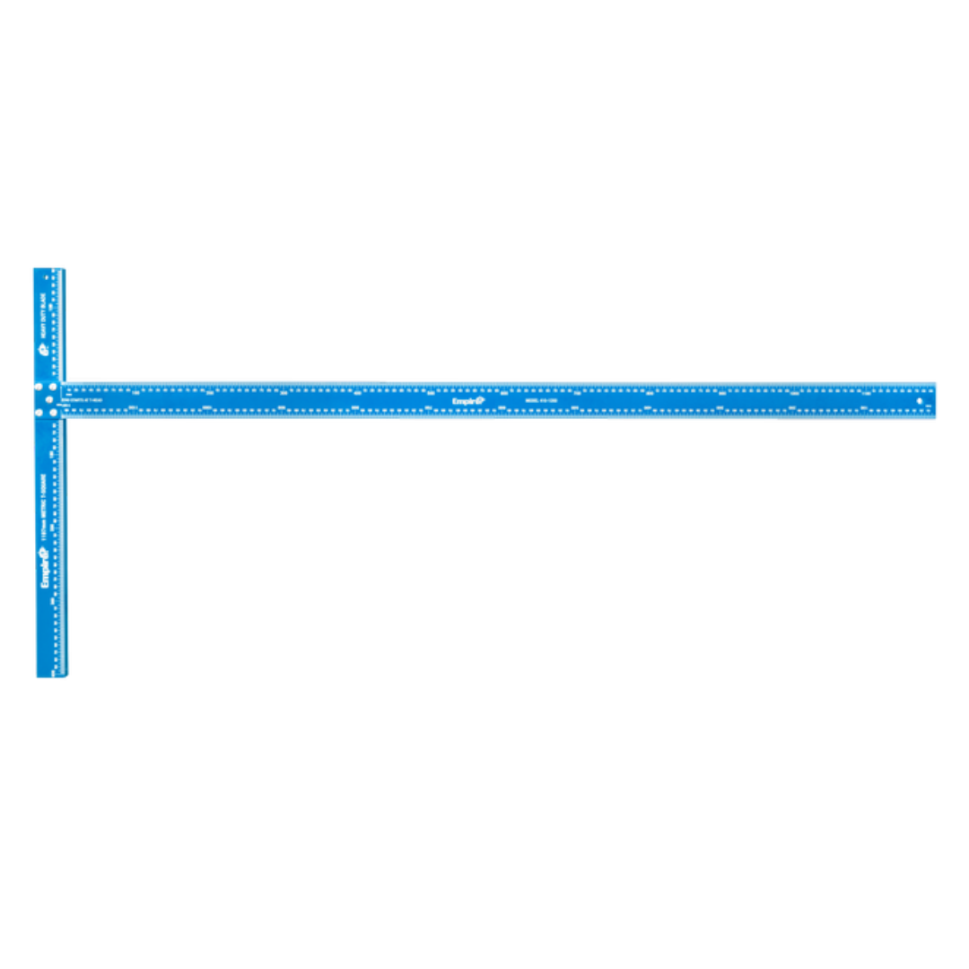 Empire Metric True Blue T-Square 1197mm aluminium layout square with high-visibility markings for accurate measuring, marking and squaring in carpentry, framing and construction applications.