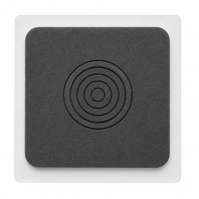 Square foam penetration seal with concentric cut rings for waterproofing pipe penetrations and service outlets.