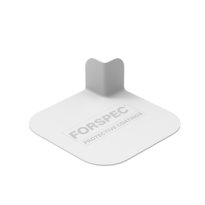 Factory-made FORSPEC Polyfin PVC external corner for waterproof membrane systems, designed for external wall and floor junction waterproofing.
