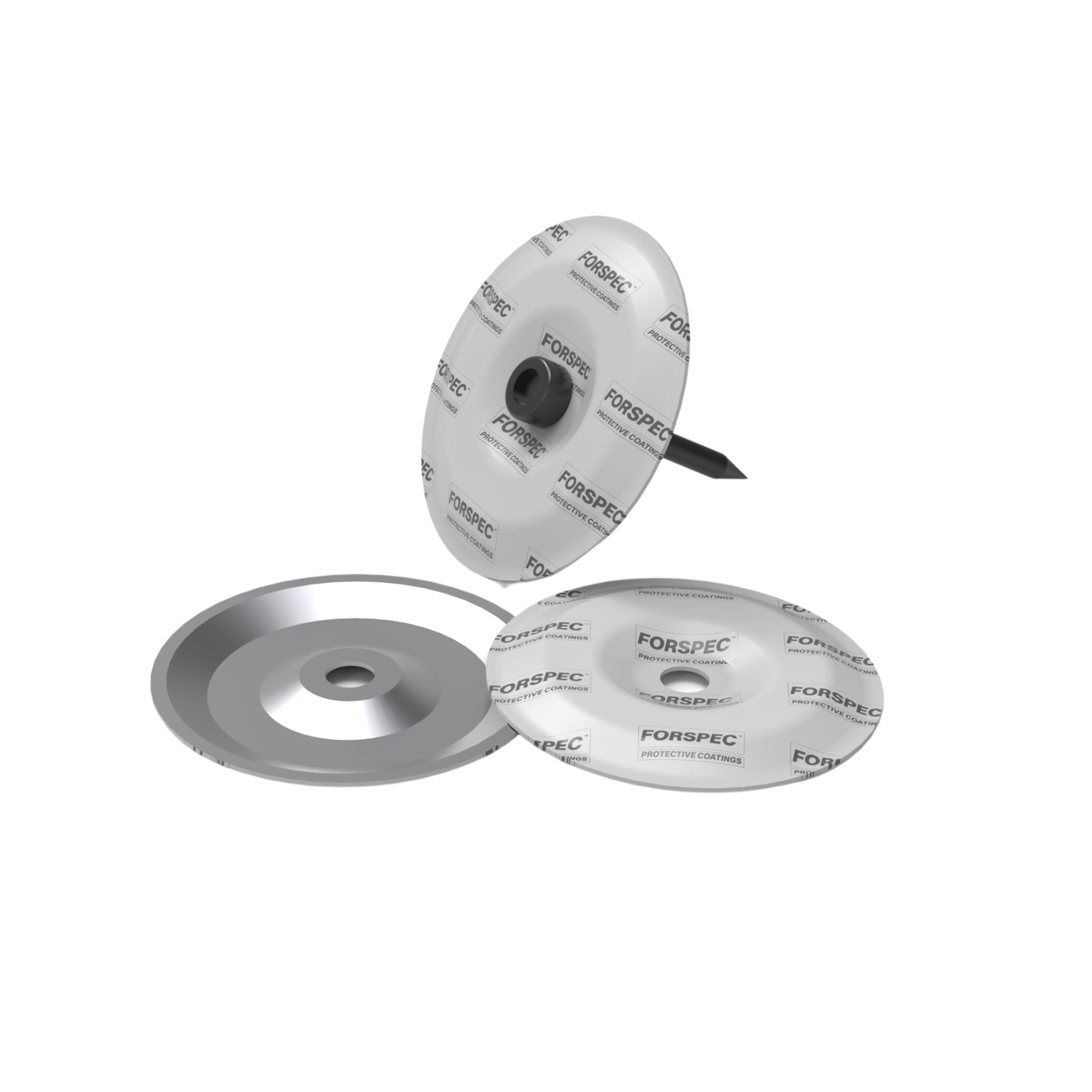 FORSPEC Polyfin welding plates for securing and reinforcing heat-welded PVC waterproof membrane systems.
