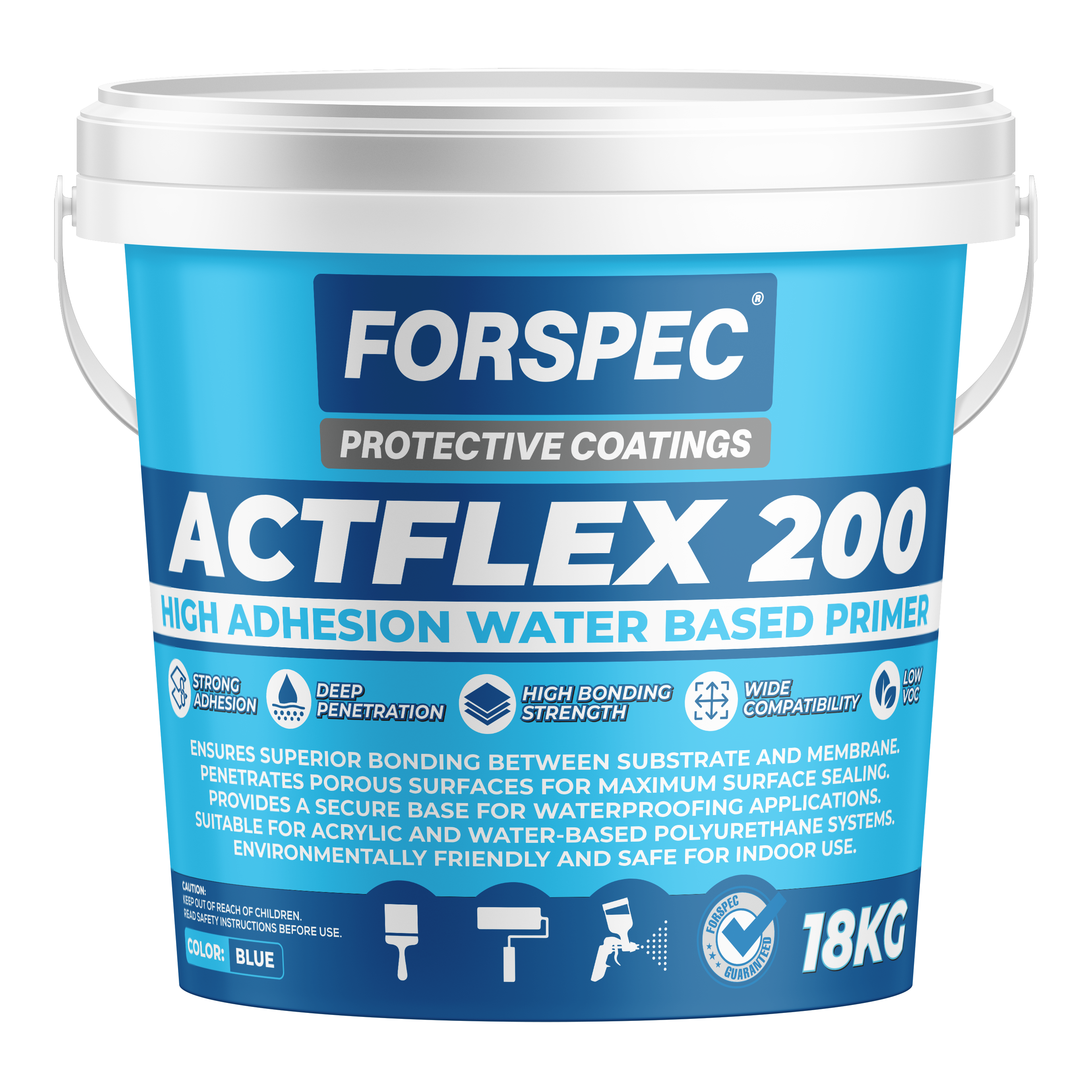 FORSPEC ACTFLEX 200 High Adhesion Water Based Primer 18kg for improving adhesion between substrates and waterproofing membranes on concrete, masonry, and porous surfaces.