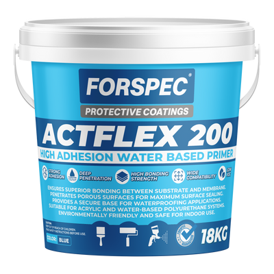 FORSPEC ACTFLEX 200 High Adhesion Water Based Primer 18kg for improving adhesion between substrates and waterproofing membranes on concrete, masonry, and porous surfaces.