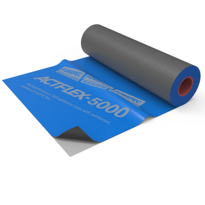 Forspec ACTFLEX 5000 self-adhesive waterproofing membrane roll measuring 20m x 1m, reinforced for below-ground waterproofing, retaining walls, basements, podium decks, and concrete structures.