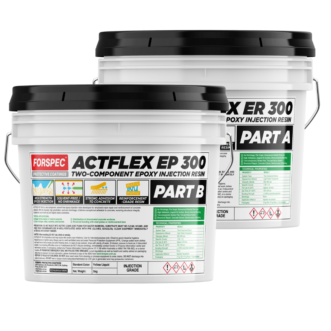 FORSPEC ACTFLEX EP 300 two-component epoxy injection resin for structural crack repair, concrete restoration, and high-strength bonding applications.