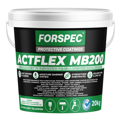 FORSPEC ACTFLEX MB200 20kg two-component high-performance polyurethane primer and moisture vapour barrier for concrete, screeds, terrazzo, natural stone, and timber flooring systems.