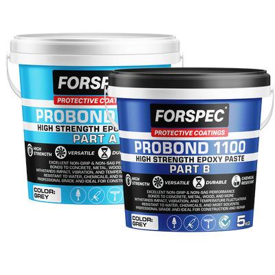 Forspec PROBOND 1100 High Strength Epoxy Paste 10kg kit comprising Part A and Part B for high-strength structural bonding, concrete repair, anchoring, and crack filling applications.