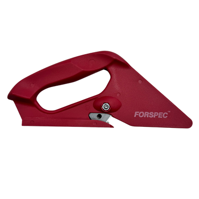 FORSPEC safety sheet cutter with concealed replaceable blade for cutting PVC membranes, TPO membranes, vinyl flooring, roofing underlays, geotextiles, carpet and other sheet materials safely and accurately.