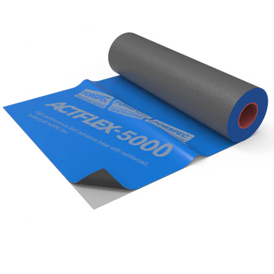 Forspec ACTFLEX 5000 Sanded Waterproof Membrane roll measuring 1m x 20m, a self-adhesive waterproof membrane with a sanded surface for below-ground and structural waterproofing applications.