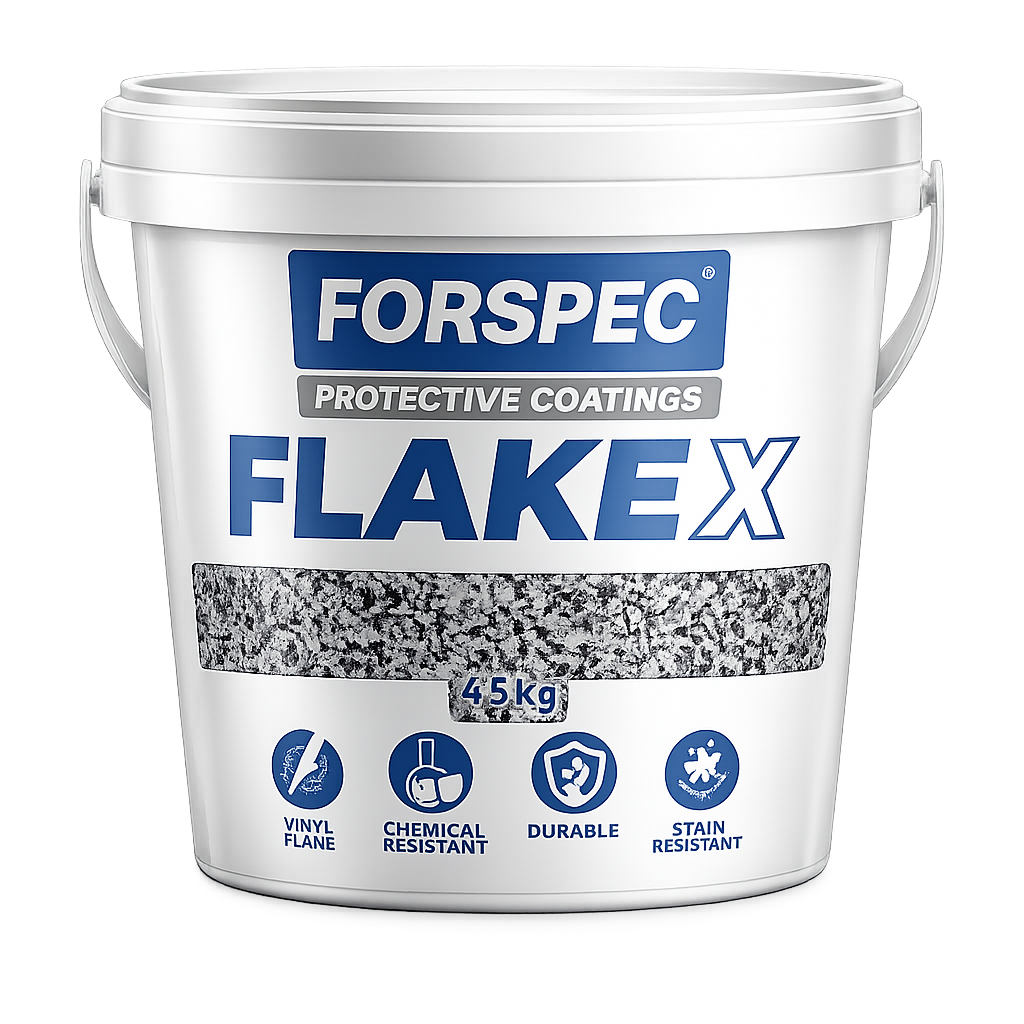 Forspec Flake X Vinyl Epoxy Flake 4.5kg decorative vinyl flakes for epoxy flooring systems, providing a durable, chemical-resistant and stain-resistant decorative finish.