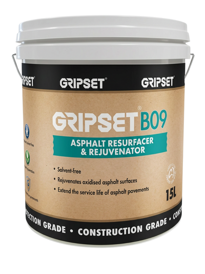 GRIPSET B09 Asphalt Resurfacer & Rejuvenator 15L pail for restoring and protecting oxidised asphalt surfaces