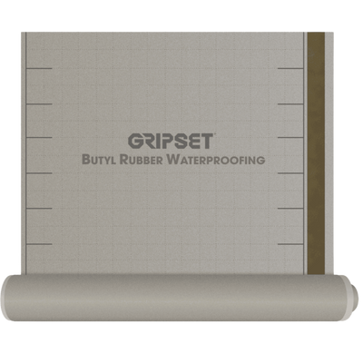 Gripset BRW PFN Butyl Rubber Waterproofing Membrane 1mm x 1m x 10m Roll for waterproofing balconies, bathrooms, rooftops, wet areas, and below-ground applications, providing a durable self-adhesive waterproof barrier