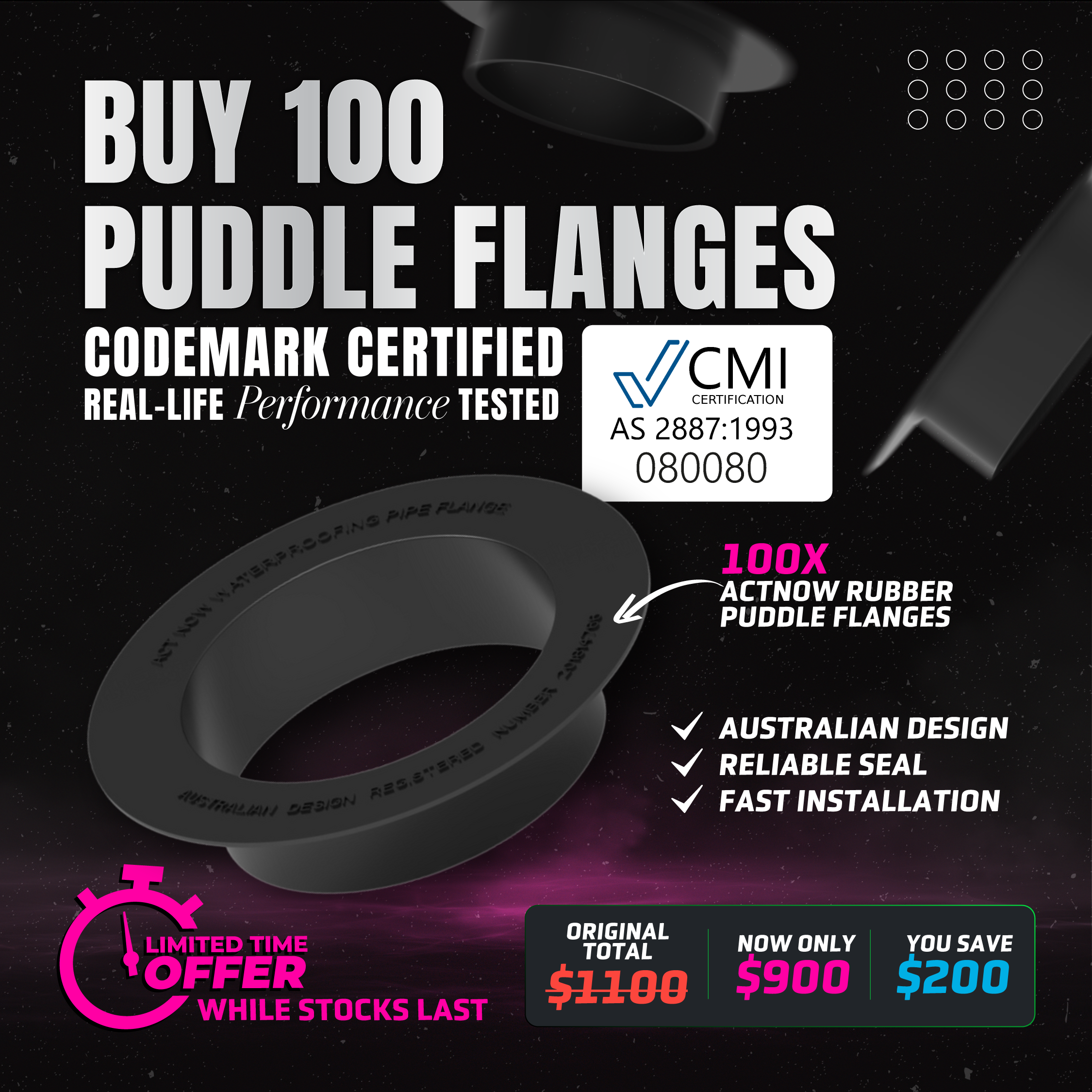 Actnow Rubber 100mm Puddle Flange Promotion